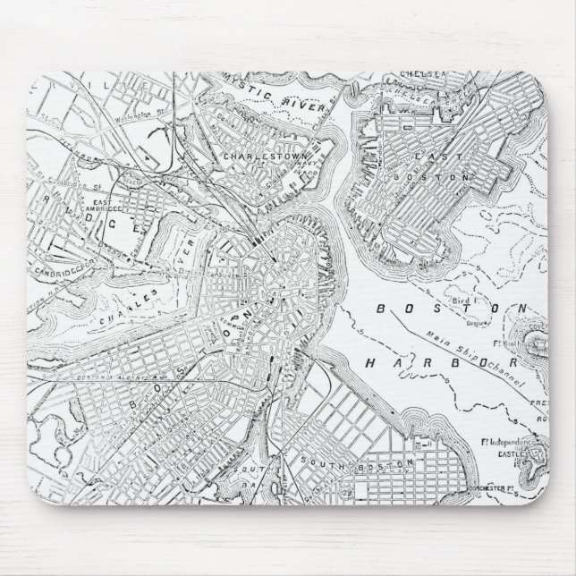 Mousepad Mapa do vintage de Boston (1878) (Frente)