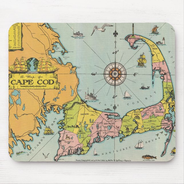 Mousepad Mapa do vintage de Cape Cod (Frente)