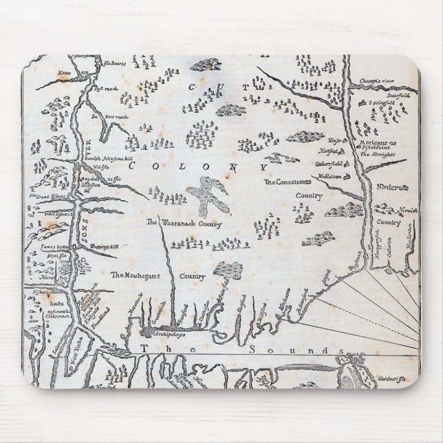 Mousepad Mapa do vintage de Connecticut (Frente)