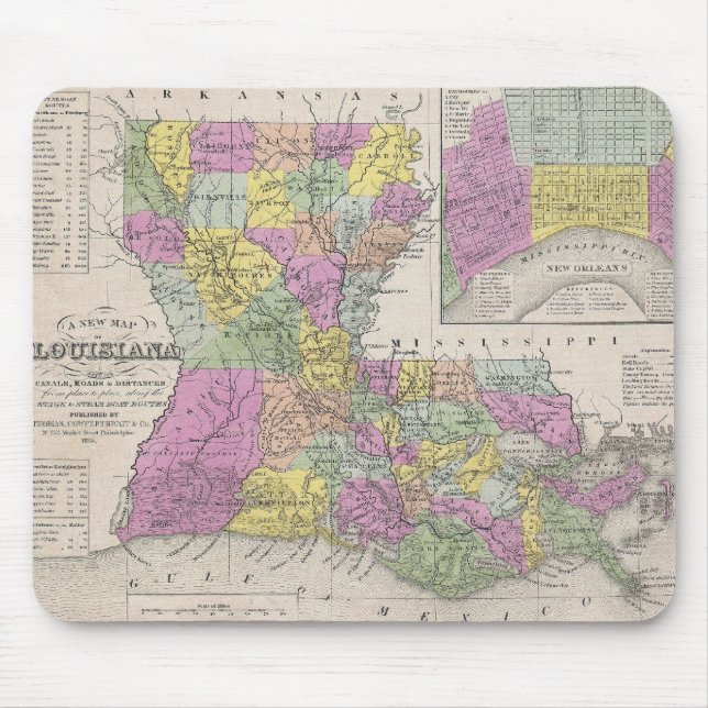 Mousepad Mapa do vintage de Louisiana (1853) (Frente)