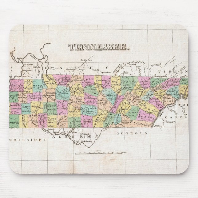 Mousepad Mapa do vintage de Tennessee (1827) (Frente)