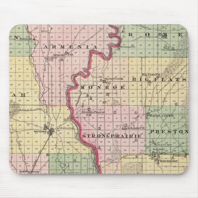Mousepad Mapa dos condados de Juneau e Adams (Frente)