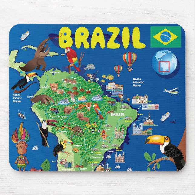 Mousepad Mapa dos desenhos animados de Brasil (Frente)