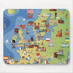 Mousepad Mapa dos desenhos animados de Europa