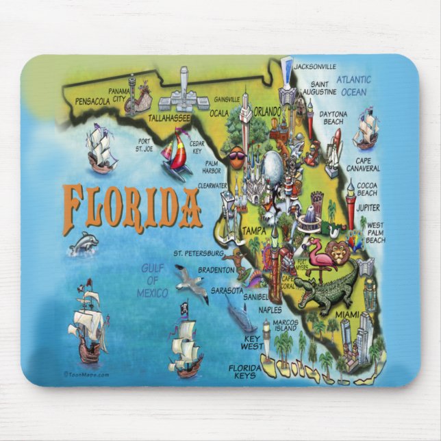 Mousepad Mapa dos desenhos animados de Florida (Frente)