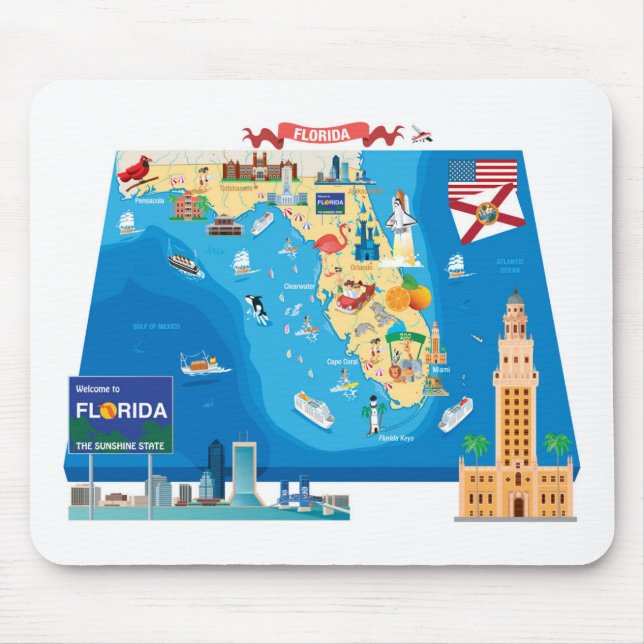 Mousepad Mapa dos desenhos animados de Florida (Frente)
