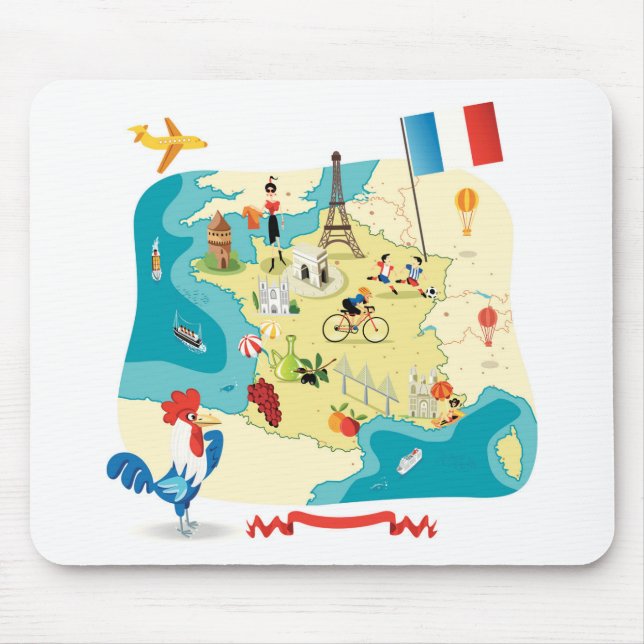 Mousepad Mapa dos desenhos animados de France (Frente)