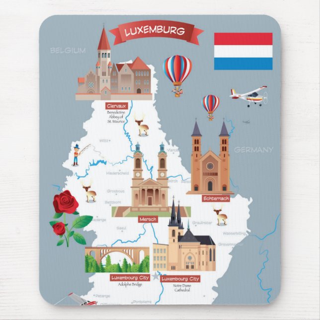 Mousepad Mapa dos desenhos animados de Luxemburg (Frente)