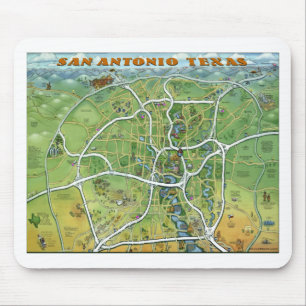 Mousepad Mapa dos desenhos animados de San Antonio Texas