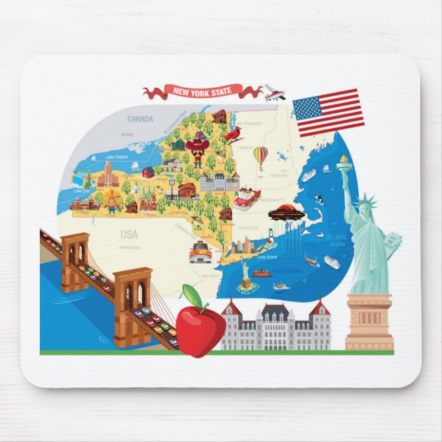 Mousepad Mapa dos desenhos animados dos Estados de Nova (Frente)