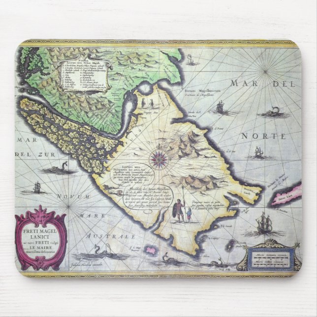 Mousepad Mapa dos passos de Magellan, Patagonia (Frente)