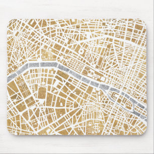 Mousepad Mapa dourado da cidade de Paris