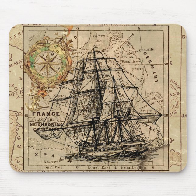 Mousepad Mapa e navio antigo do General France (Frente)