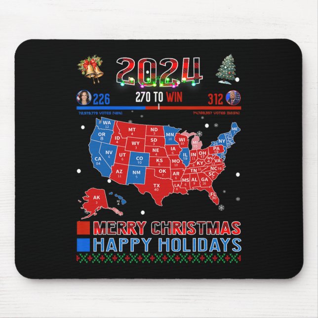 Mousepad Mapa Eleitoral 2024 Merry Christmas Trump Landslid (Frente)