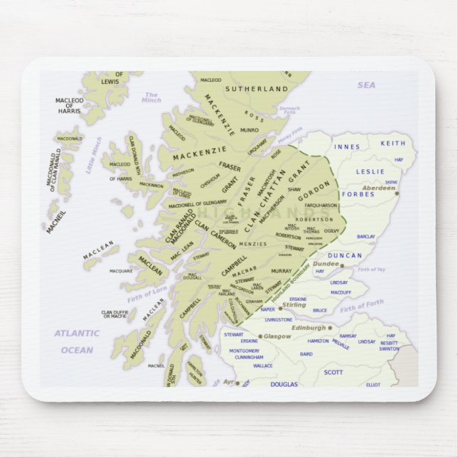 Mousepad Mapa escocês do clã de Scotland (Frente)
