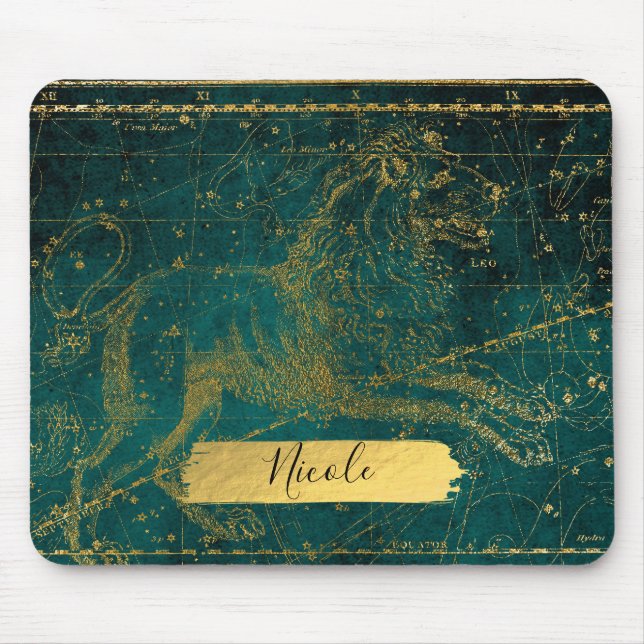 Mousepad Mapa Estelar Celeste Astrológico LEÃO Leão Verde (Frente)
