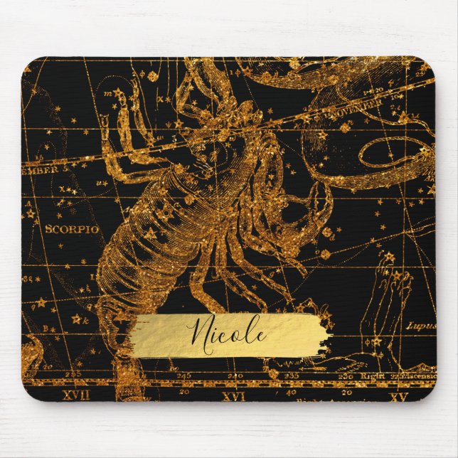 Mousepad Mapa Estelar Celestial Signo Astrológico Ouro Esco (Frente)