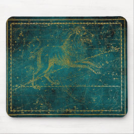 Mousepad Mapa Estelar Verde e Dourado de Leão Ilustrado Vin