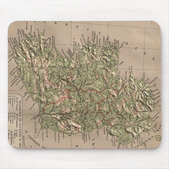 Mousepad Mapa físico do vintage de Ireland (1880) (Frente)