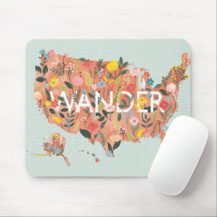 Mousepad Mapa Floral dos EUA - Jardim Selvagem