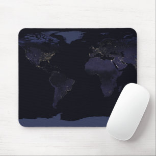 Mousepad Mapa Global das Luzes da Cidade da Terra à Noite.
