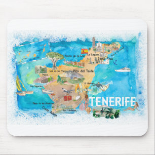 Mousepad Mapa Ilustrado de Espanha de Tenerife Canarias com