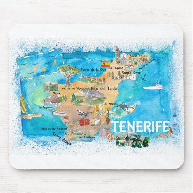 Mousepad Mapa Ilustrado de Espanha de Tenerife Canarias com (Frente)
