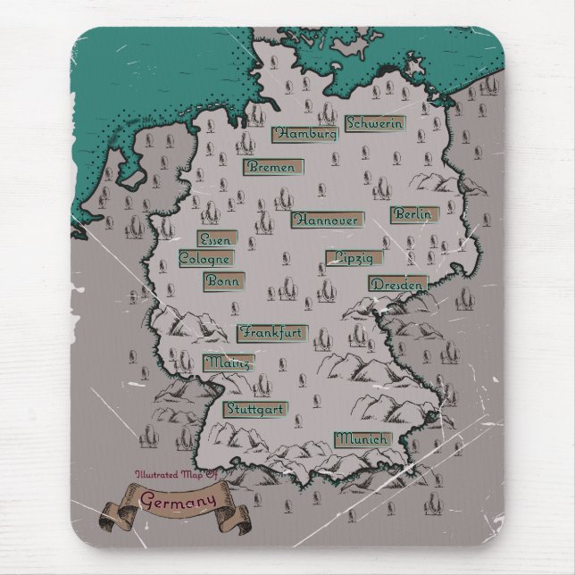 Mousepad Mapa ilustrado vintage da Alemanha (Frente)