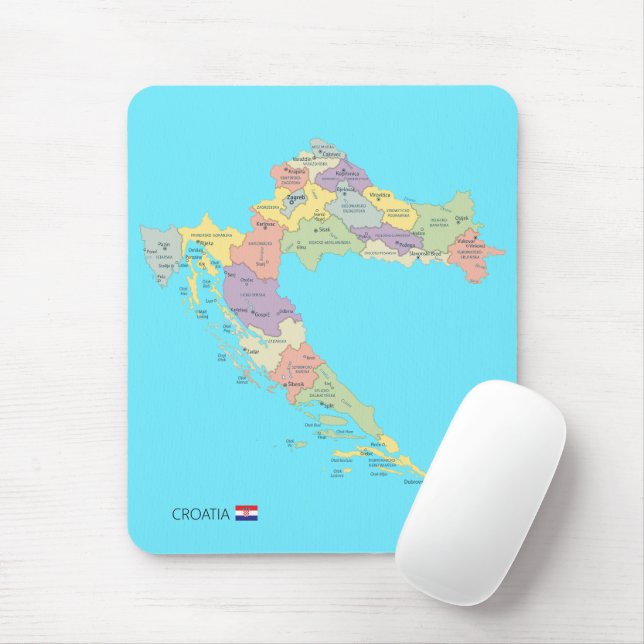 Mousepad Mapa isolado das regiões da Croácia (Com mouse)