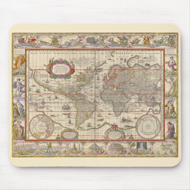 Mousepad Mapa medieval do mundo inteiro (por Willem Blaeu) (Frente)