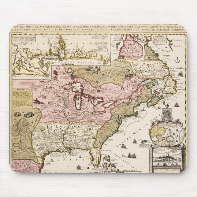 Mousepad Mapa medieval francês da América do Quebec/Nova Fr (Frente)