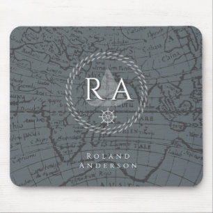 Mousepad Mapa Monograma de Corda Náutica Cinza