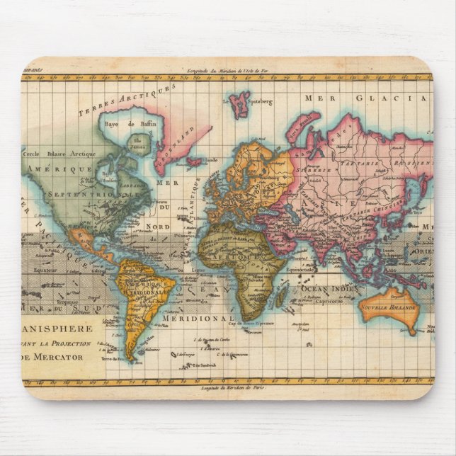 Mousepad Mapa Mundial 1700s Antiquado (Frente)