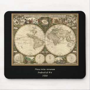 Mousepad Mapa mundial antigo de Frederick de Wit em 1660