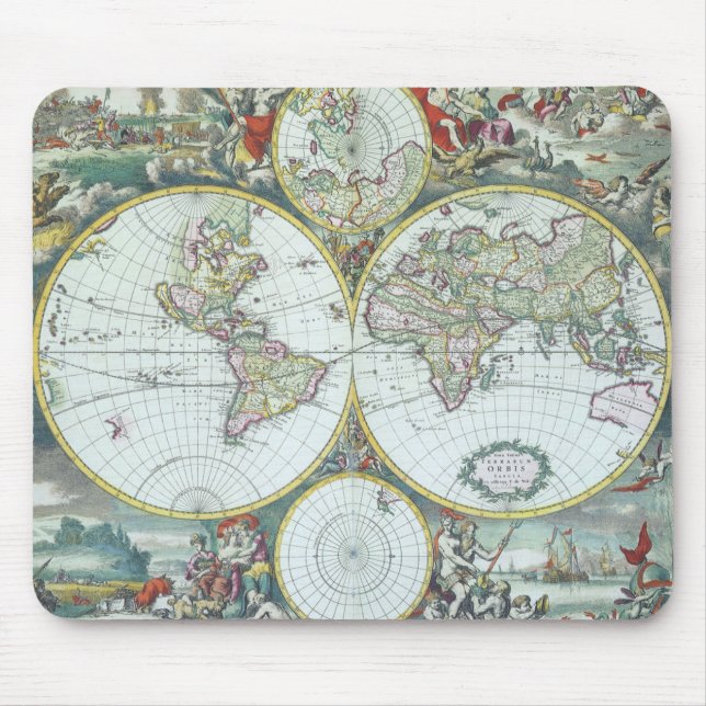 Mousepad Mapa Mundial Antigo do Século XVII, Frederick De W (Frente)