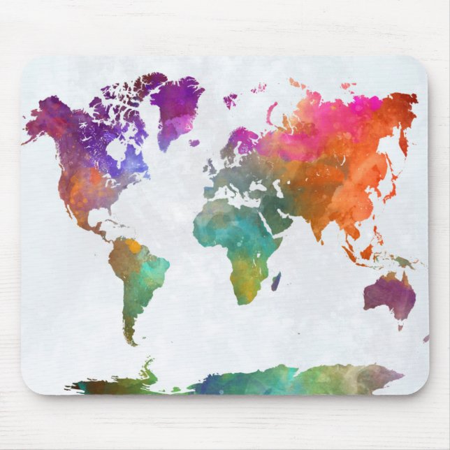 Mousepad Mapa Mundial Da Aquarela (Frente)