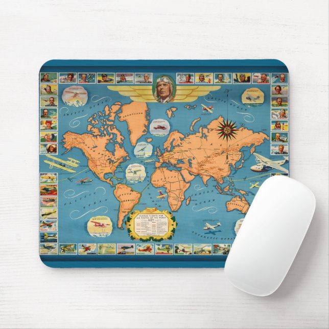 Mousepad Mapa Mundial da Aviação Vintage (Com mouse)