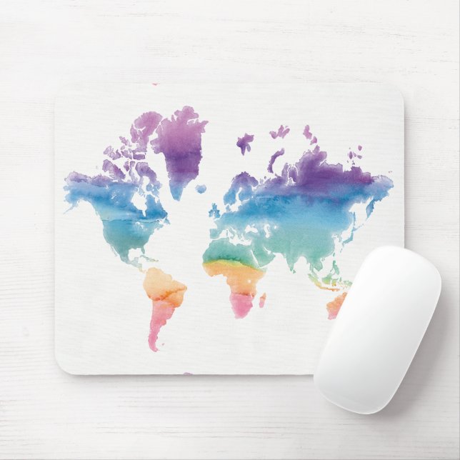 Mousepad Mapa Mundial de Aquarela (Com mouse)