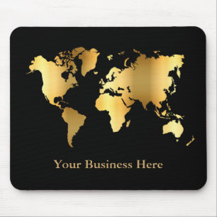 Mousepad Mapa Mundial Dourado/Preto