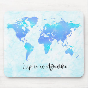 Mousepad Mapa Mundial Roxo & Azul A vida é uma Aventura