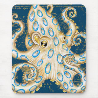 Mousepad Mapa náutico do Octopus Indigo do Anel Azul