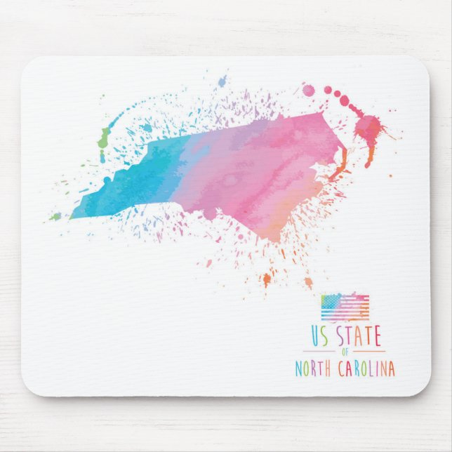 Mousepad Mapa | North Carolina da aguarela (Frente)