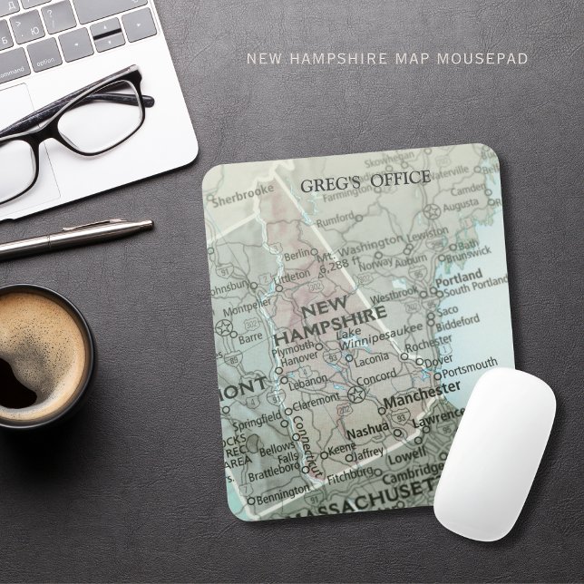 Mousepad Mapa Personalizado do Estado de New Hampshire  (Personalize your New Hampshire map mousepad. Makes a great gift or enjoy it in your personal office!)