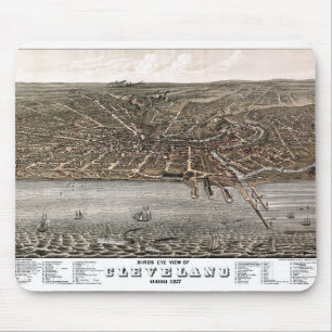 Mousepad Mapa Pictórico Cleveland - Ohio - 1877