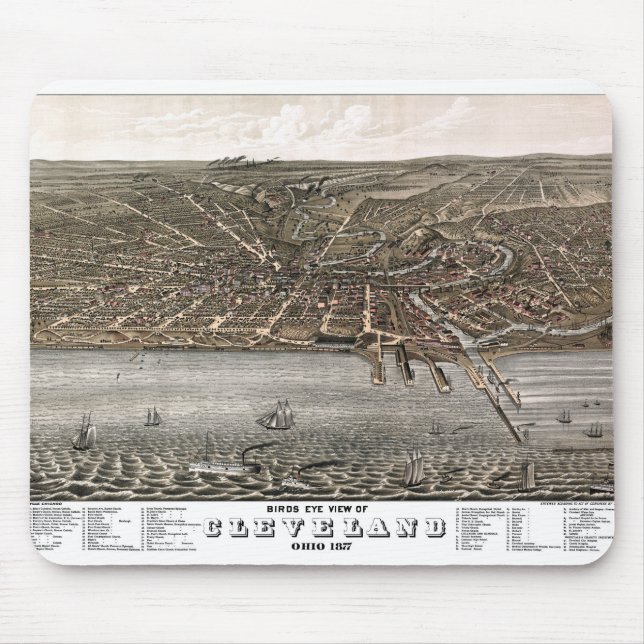 Mousepad Mapa Pictórico Cleveland - Ohio - 1877 (Frente)