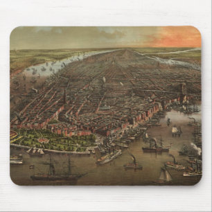 Mousepad Mapa pictórico do vintage da Nova Iorque (1873)