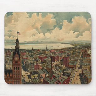 Mousepad Mapa pictórico do vintage de WI de Milwaukee (189