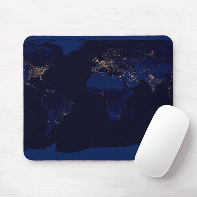 Mousepad Mapa Plana Da Terra Mostrando As Luzes Da Cidade D (Com mouse)