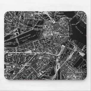 Mousepad Mapa preto e branco de Boston do vintage