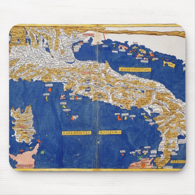 Mousepad Mapa Ptolemaic de Italia, 1482 (litho colorido) (Frente)